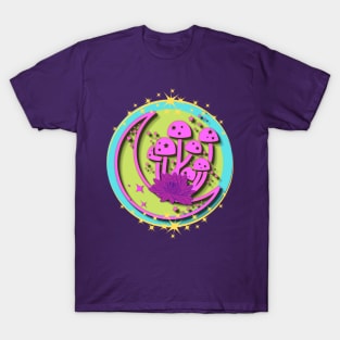 Moon Shrooms Starry Night Glitter Lotus T-Shirt